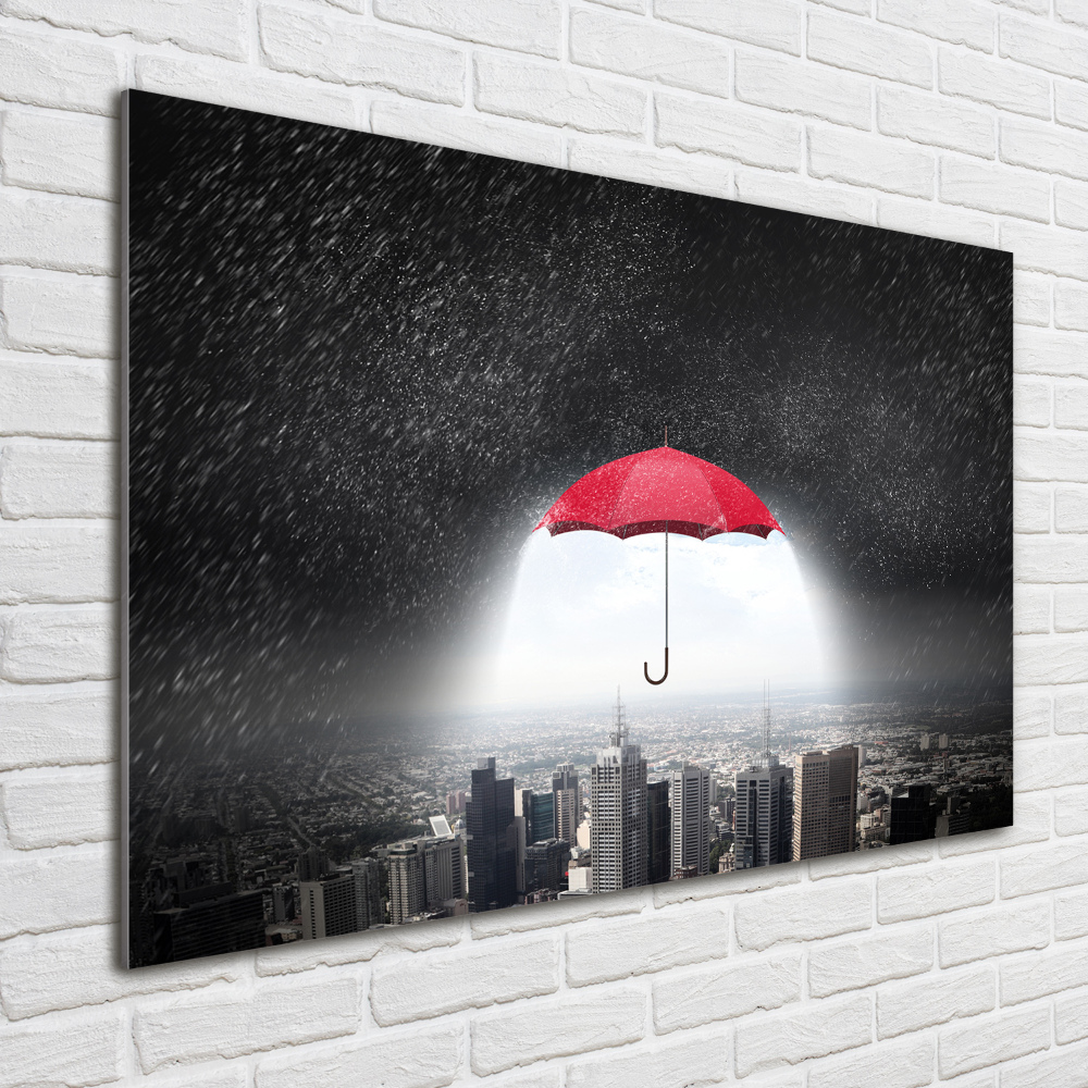 Tableau sur verre acrylique Parapluie sur la ville