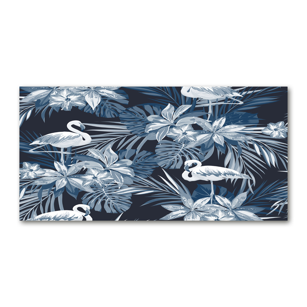 Tableau verre acrylique Flamants et plantes