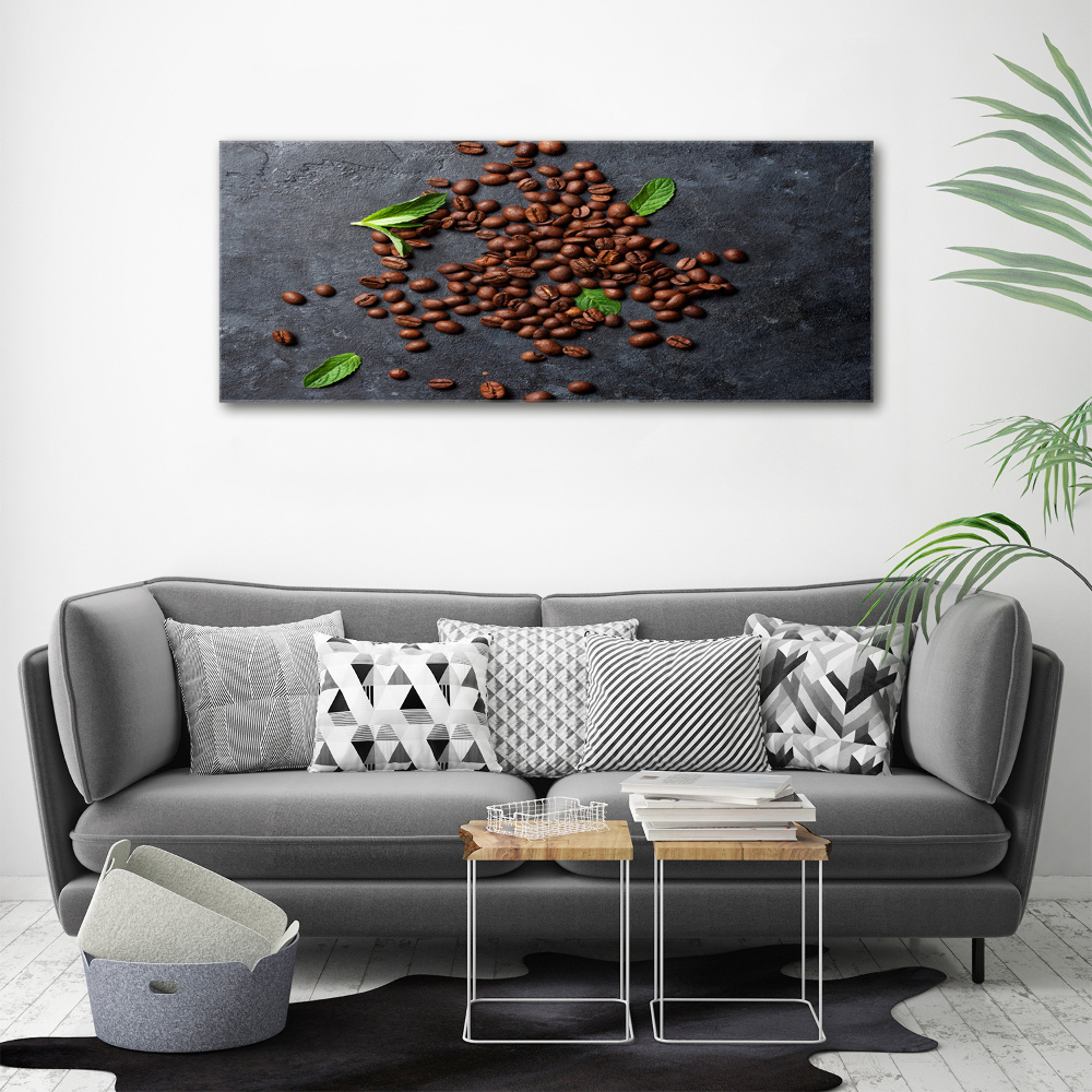 Tableau verre acrylique Grains de café fond en ciment