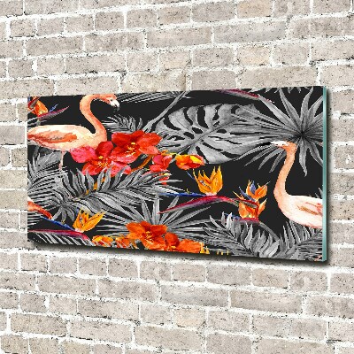 Tableau acrylique Flamants et fleurs