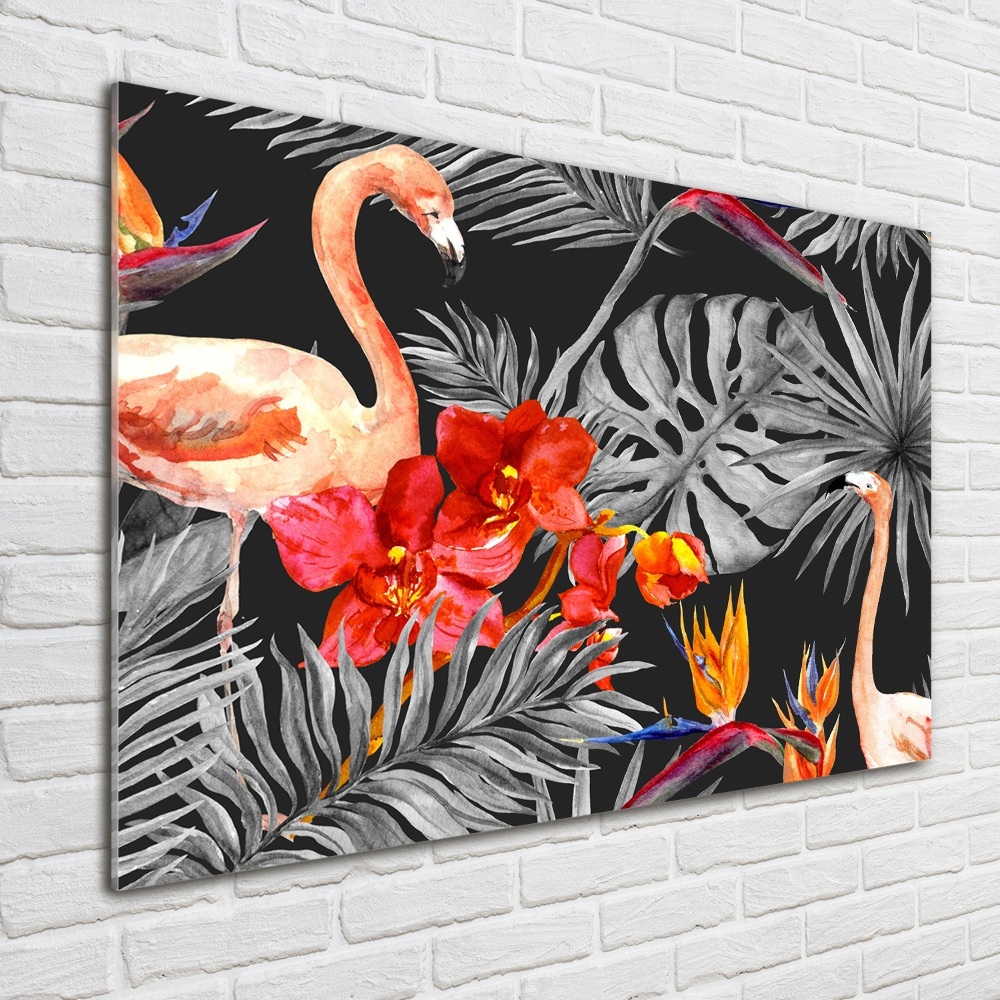 Tableau acrylique Flamants et fleurs