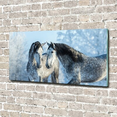 Tableau acrylique Chevaux gris en hiver