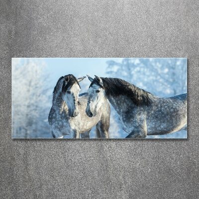 Tableau acrylique Chevaux gris en hiver