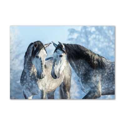 Tableau acrylique Chevaux gris en hiver