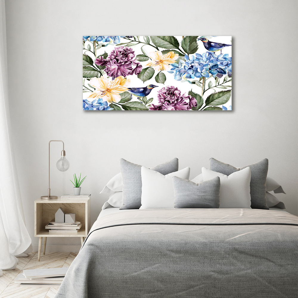 Tableau en acrylique Fleurs et oiseaux