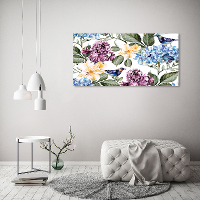 Tableau en acrylique Fleurs et oiseaux