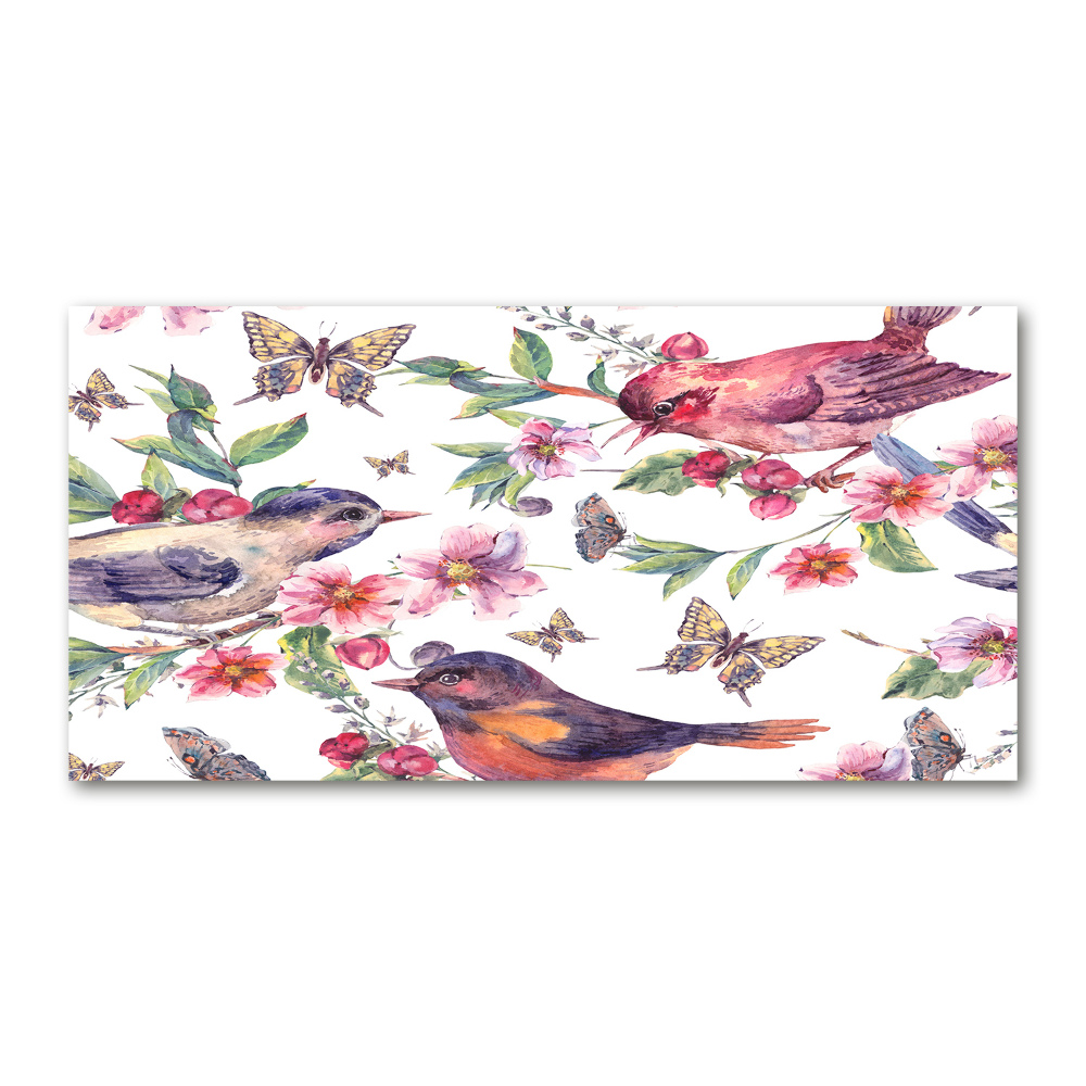 Tableau acrylique Oiseaux et papillons de fleurs de cerisier