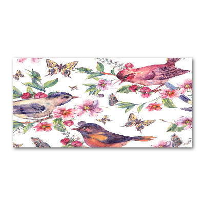 Tableau acrylique Oiseaux et papillons de fleurs de cerisier