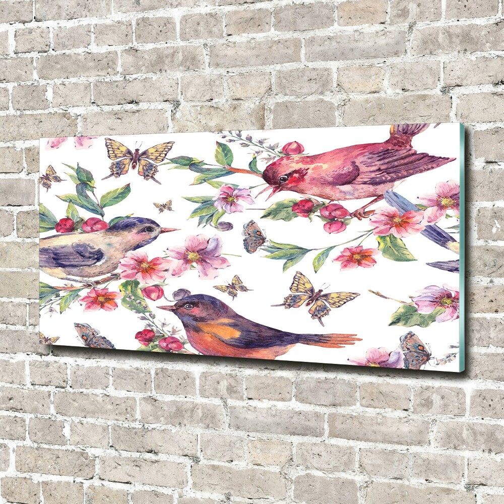 Tableau acrylique Oiseaux et papillons de fleurs de cerisier