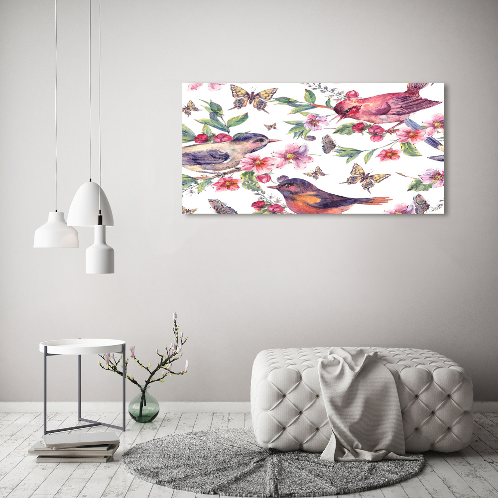 Tableau acrylique Oiseaux et papillons de fleurs de cerisier