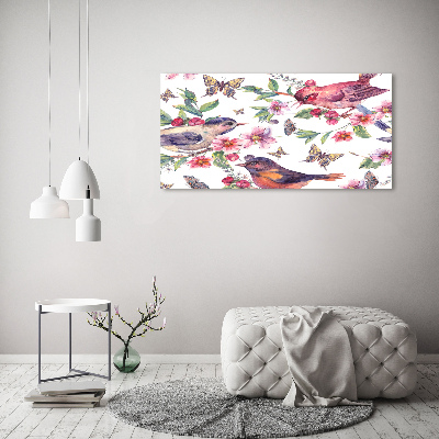 Tableau acrylique Oiseaux et papillons de fleurs de cerisier