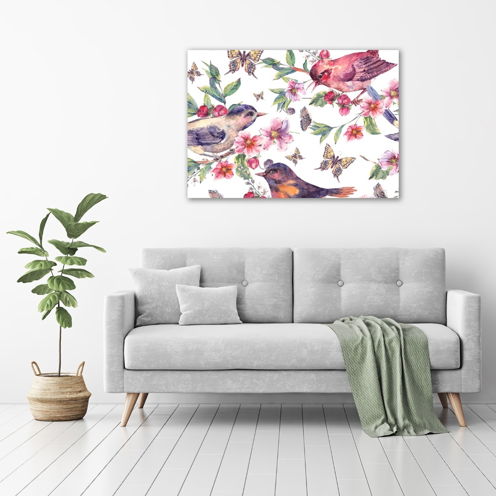 Tableau acrylique Oiseaux et papillons de fleurs de cerisier