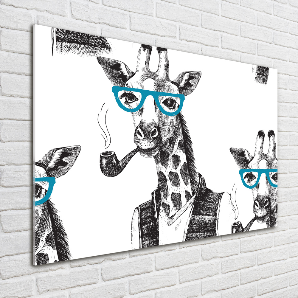 Tableau verre acrylique Girafe avec lunettes