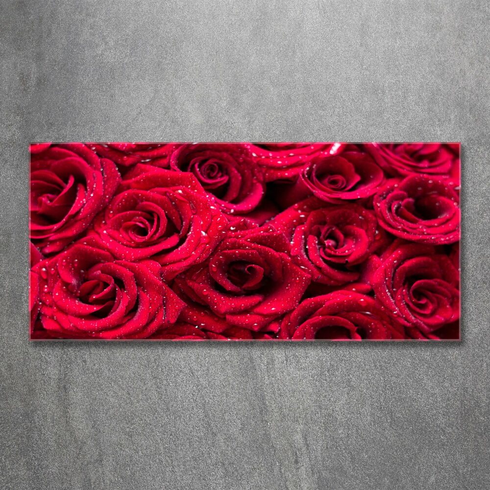 Tableau sur verre acrylique Gouttes sur roses