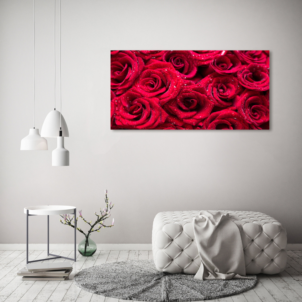 Tableau sur verre acrylique Gouttes sur roses