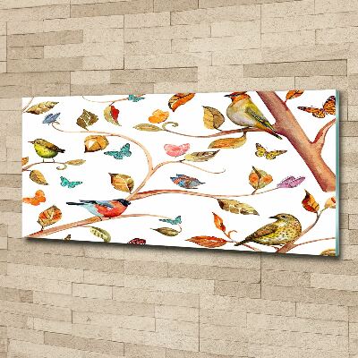 Tableau sur verre acrylique Oiseaux et papillons