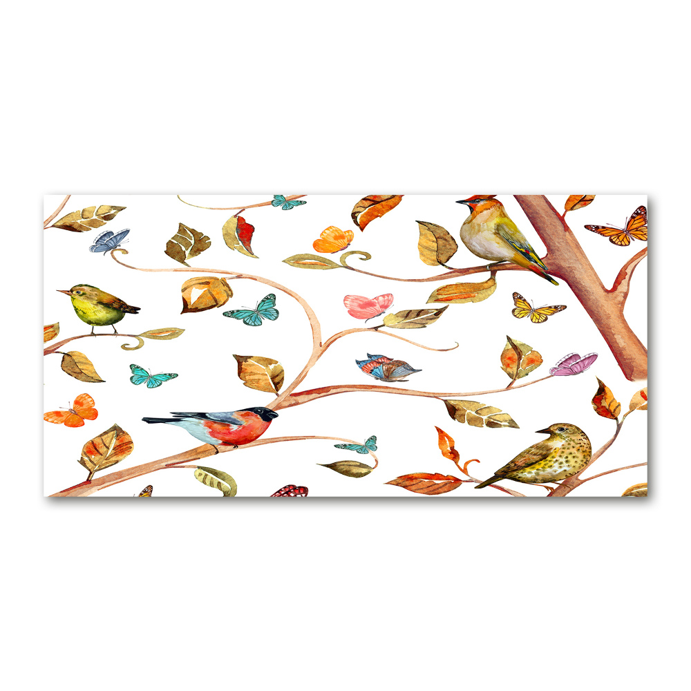 Tableau sur verre acrylique Oiseaux et papillons