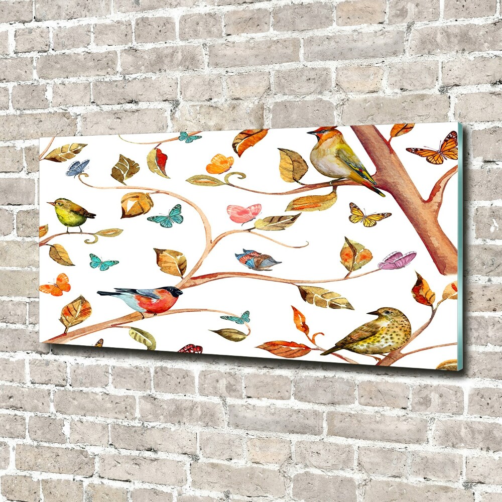 Tableau sur verre acrylique Oiseaux et papillons