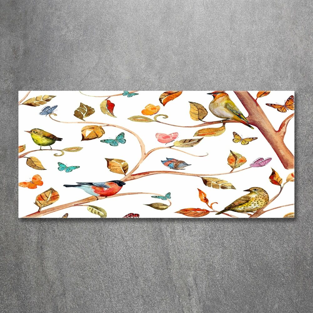 Tableau sur verre acrylique Oiseaux et papillons