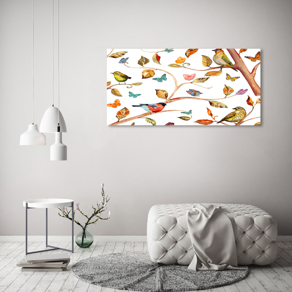 Tableau sur verre acrylique Oiseaux et papillons