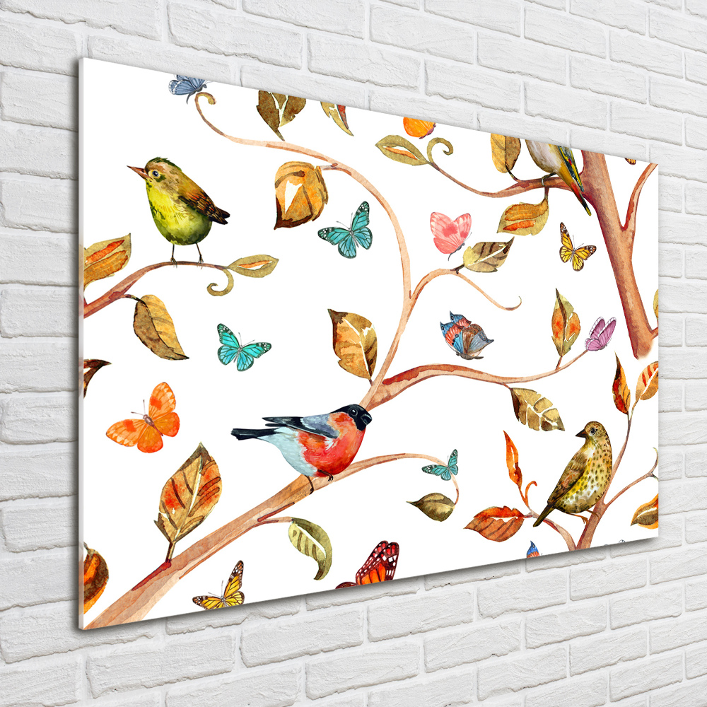 Tableau sur verre acrylique Oiseaux et papillons