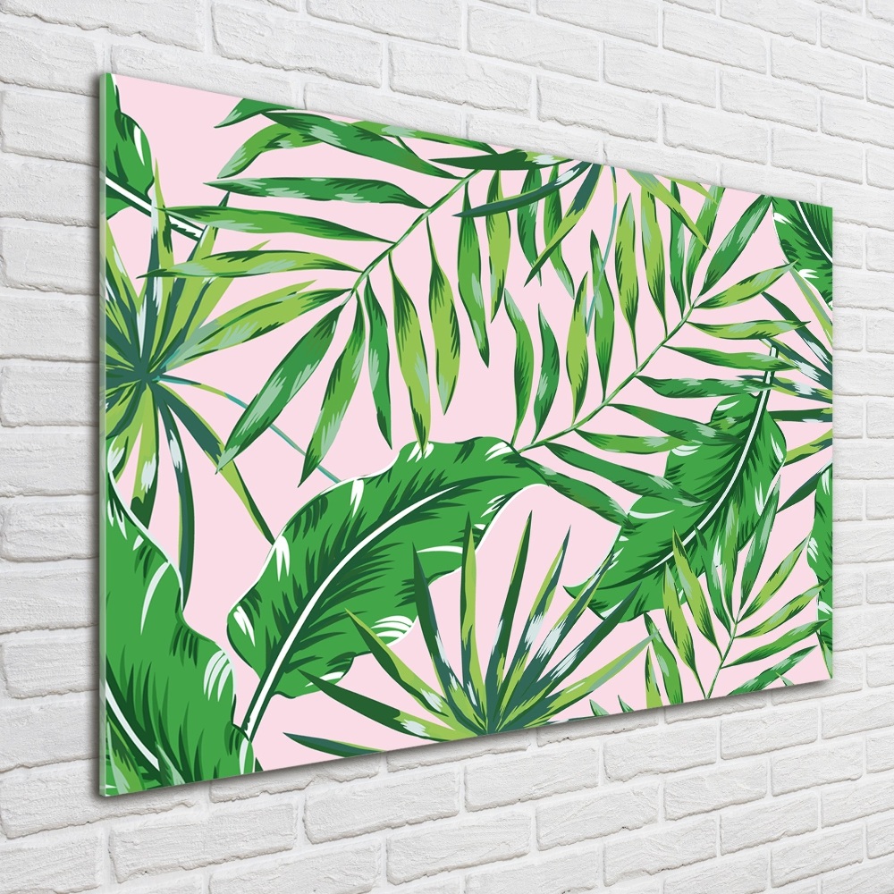 Acrylique tableau Feuilles tropicales fond rose