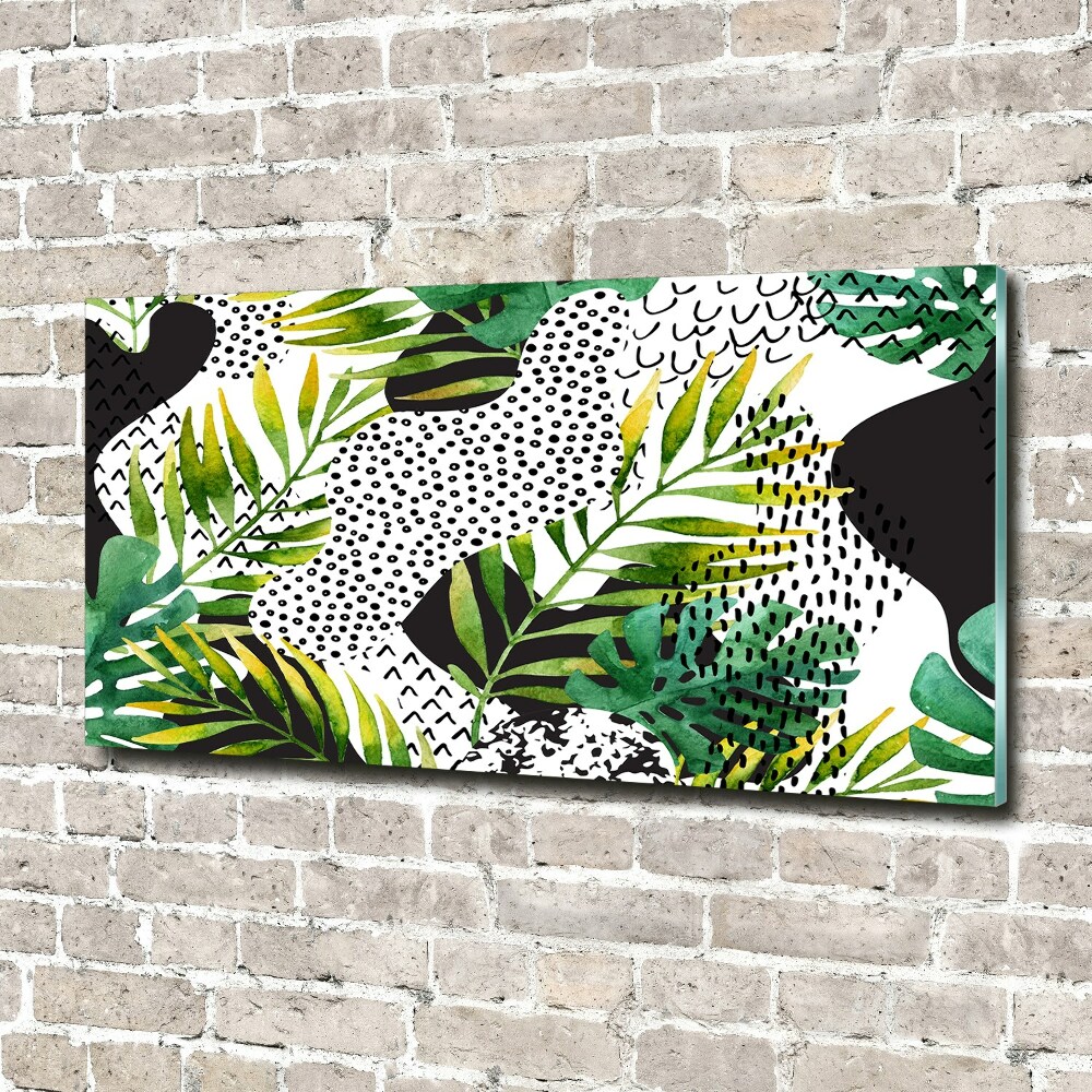 Tableau sur verre acrylique Feuilles tropicales motif géométrique