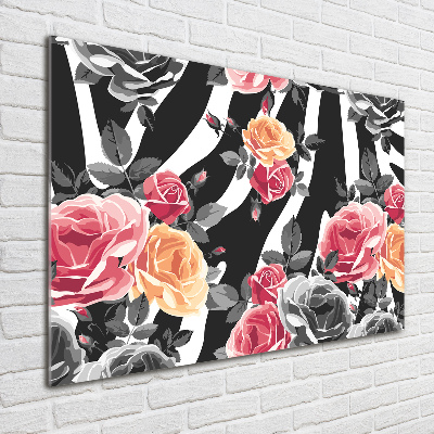 Tableau en acrylique Roses sur fond de zèbre