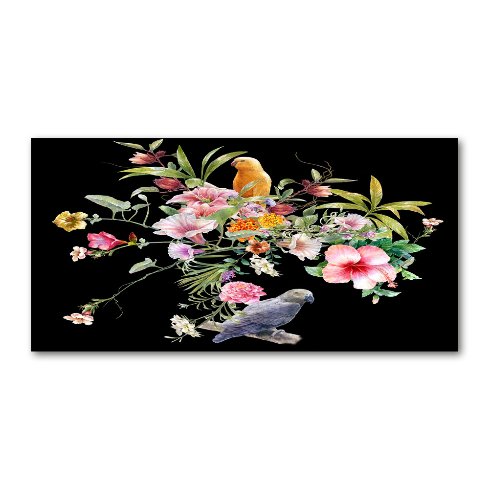 Tableau sur verre acrylique Fleurs et oiseaux