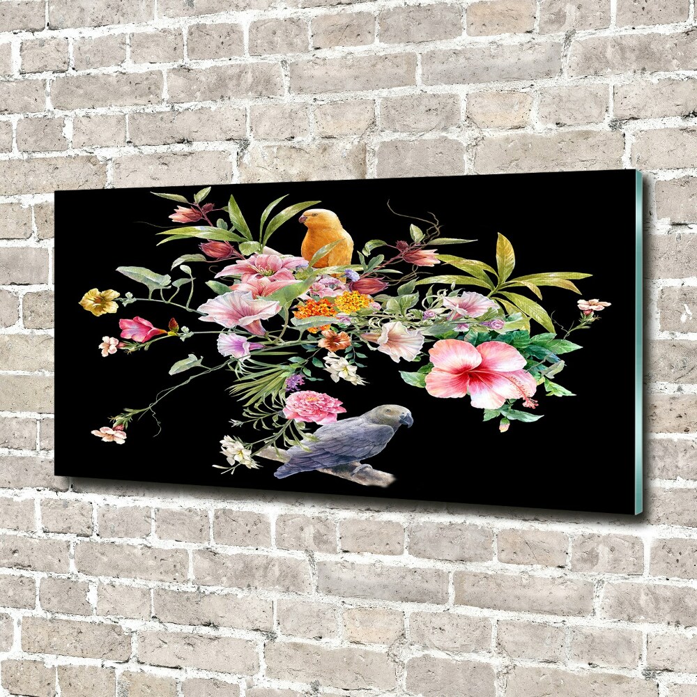 Tableau sur verre acrylique Fleurs et oiseaux