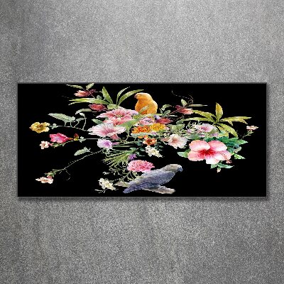 Tableau sur verre acrylique Fleurs et oiseaux