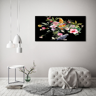 Tableau sur verre acrylique Fleurs et oiseaux