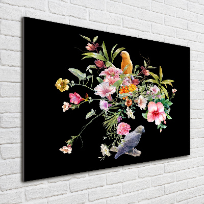 Tableau sur verre acrylique Fleurs et oiseaux