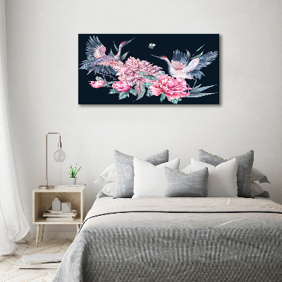 Acrylique tableau Grues et pivoines