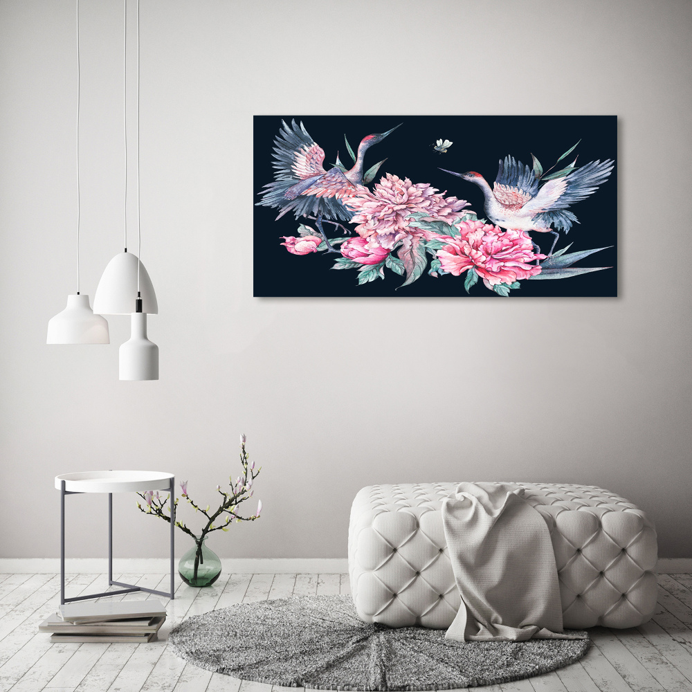 Acrylique tableau Grues et pivoines