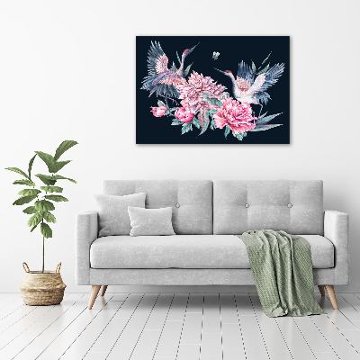 Acrylique tableau Grues et pivoines