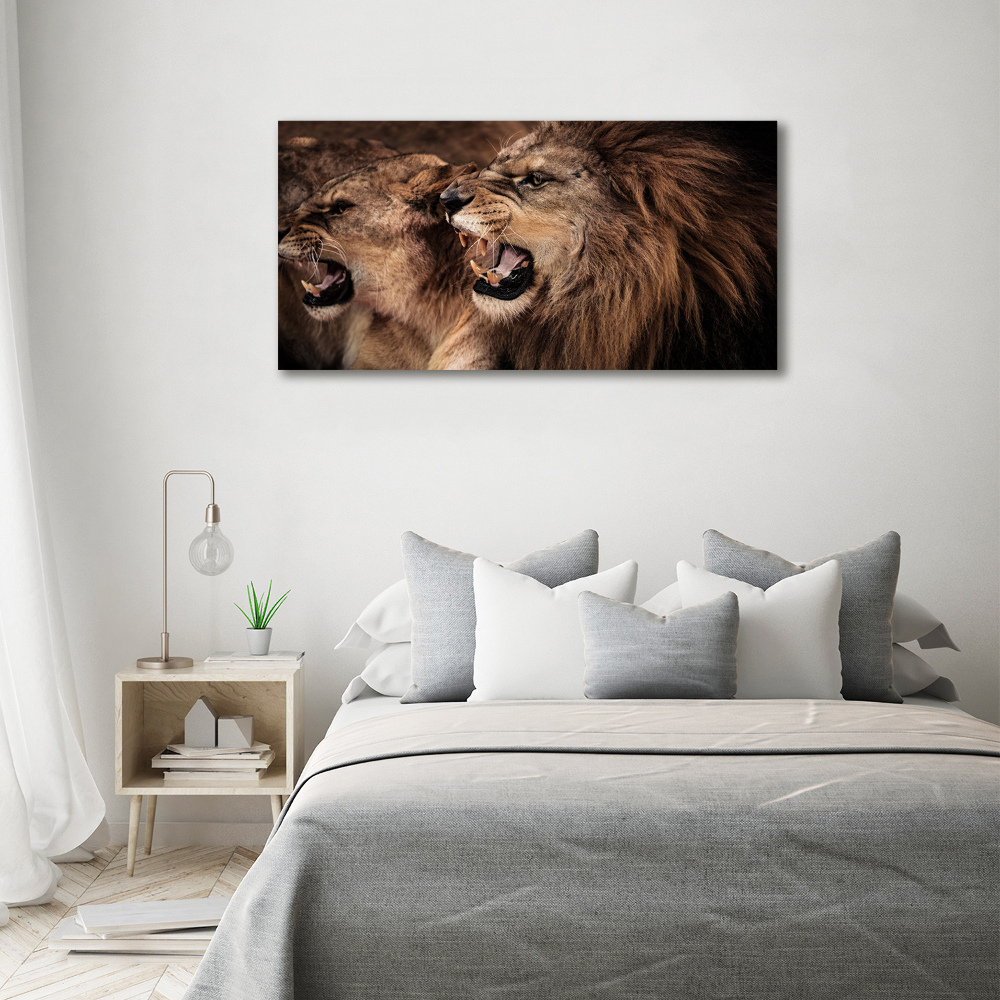 Tableau acrylique Lions rugissants