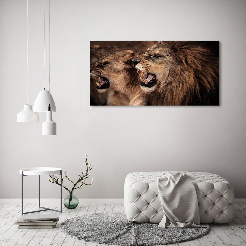 Tableau acrylique Lions rugissants