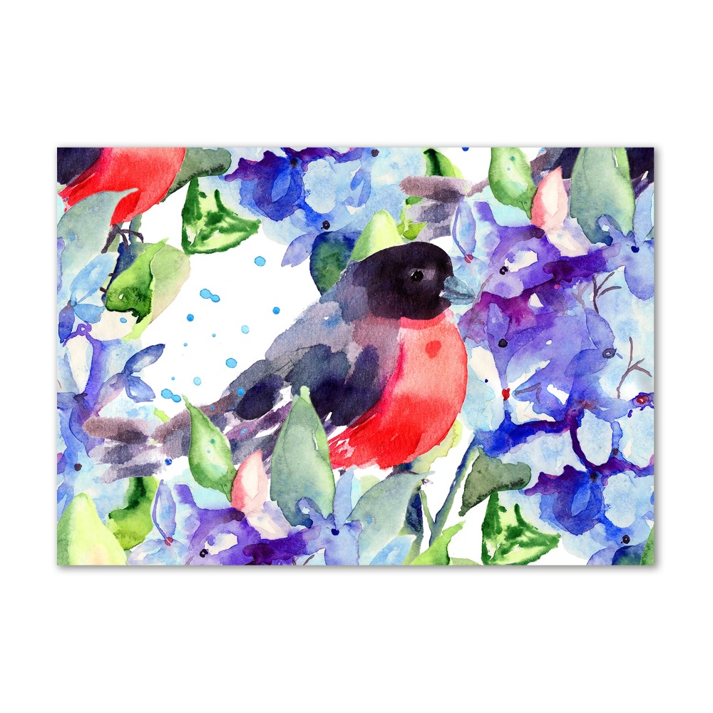 Tableau verre acrylique Oiseau et fleurs