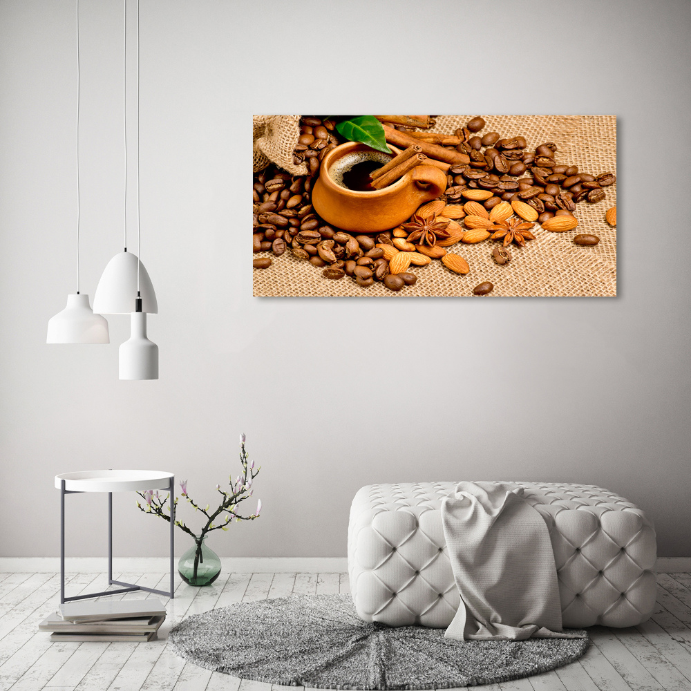 Tableau en acrylique Grains de café et tasse