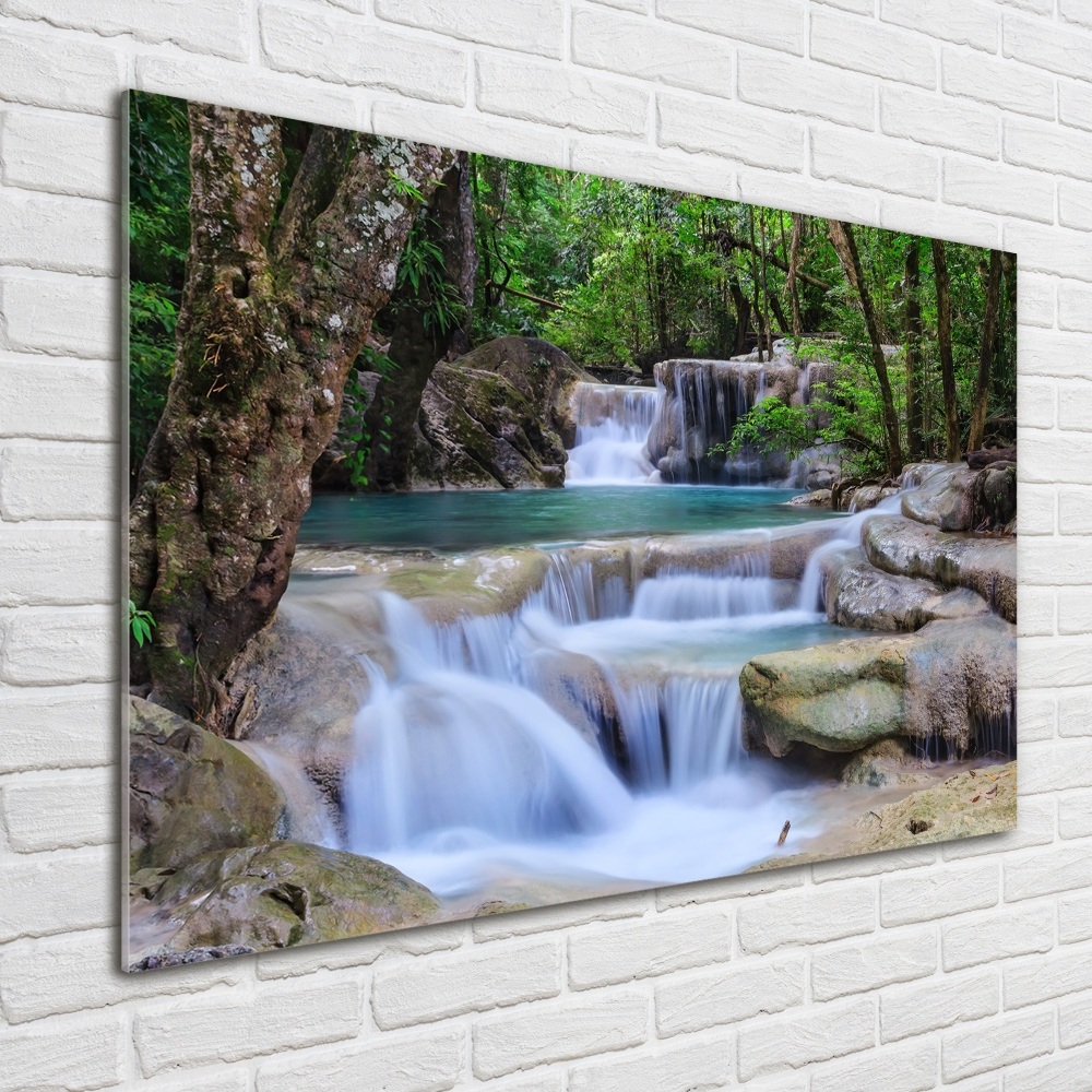 Tableau sur verre acrylique Cascade dans la forêt