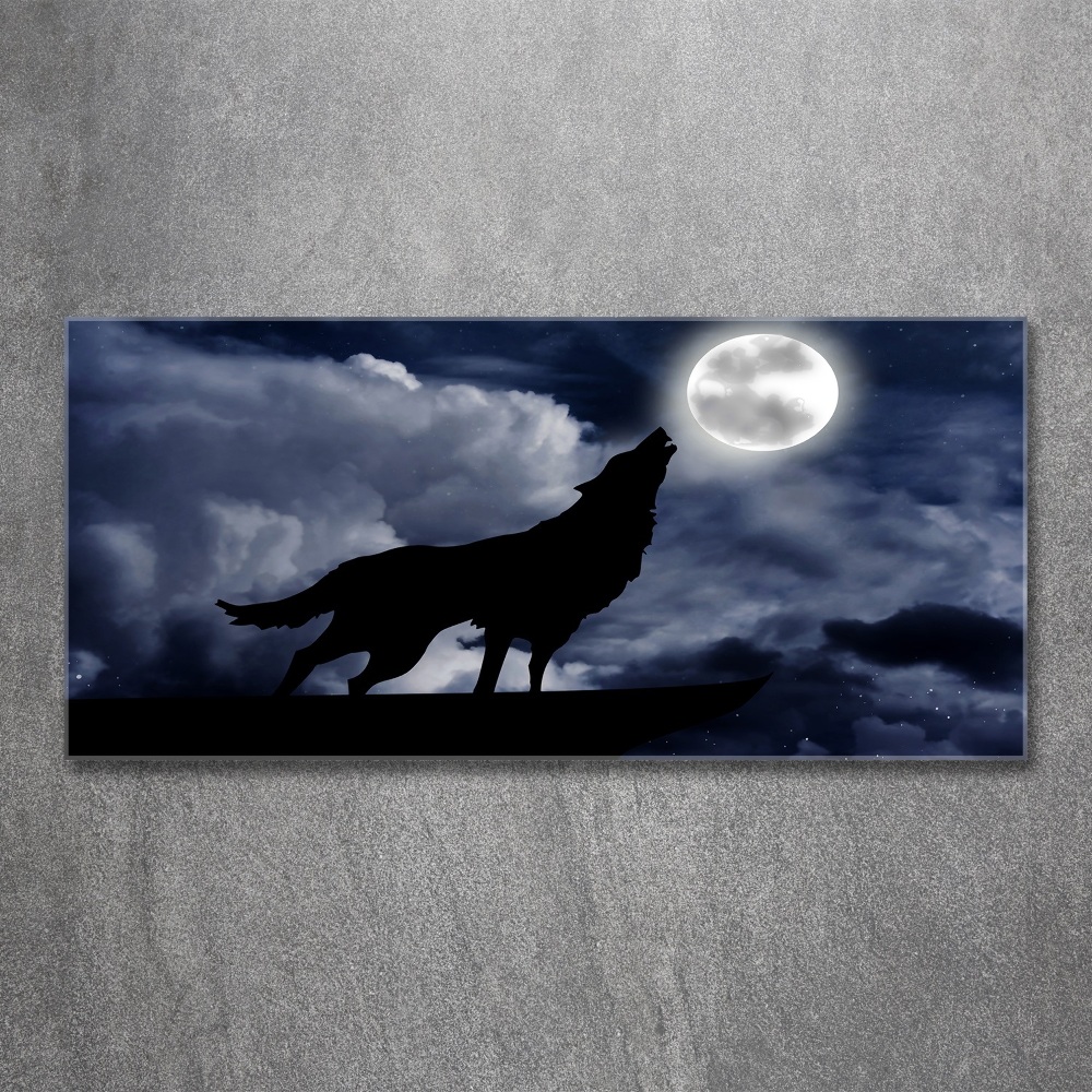 Tableau sur verre acrylique Loup hurlant pleine lune