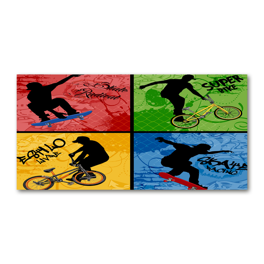 Tableau sur verre acrylique Vélo et skateboard