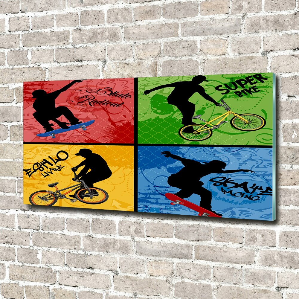 Tableau sur verre acrylique Vélo et skateboard