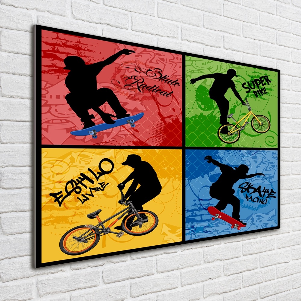 Tableau sur verre acrylique Vélo et skateboard