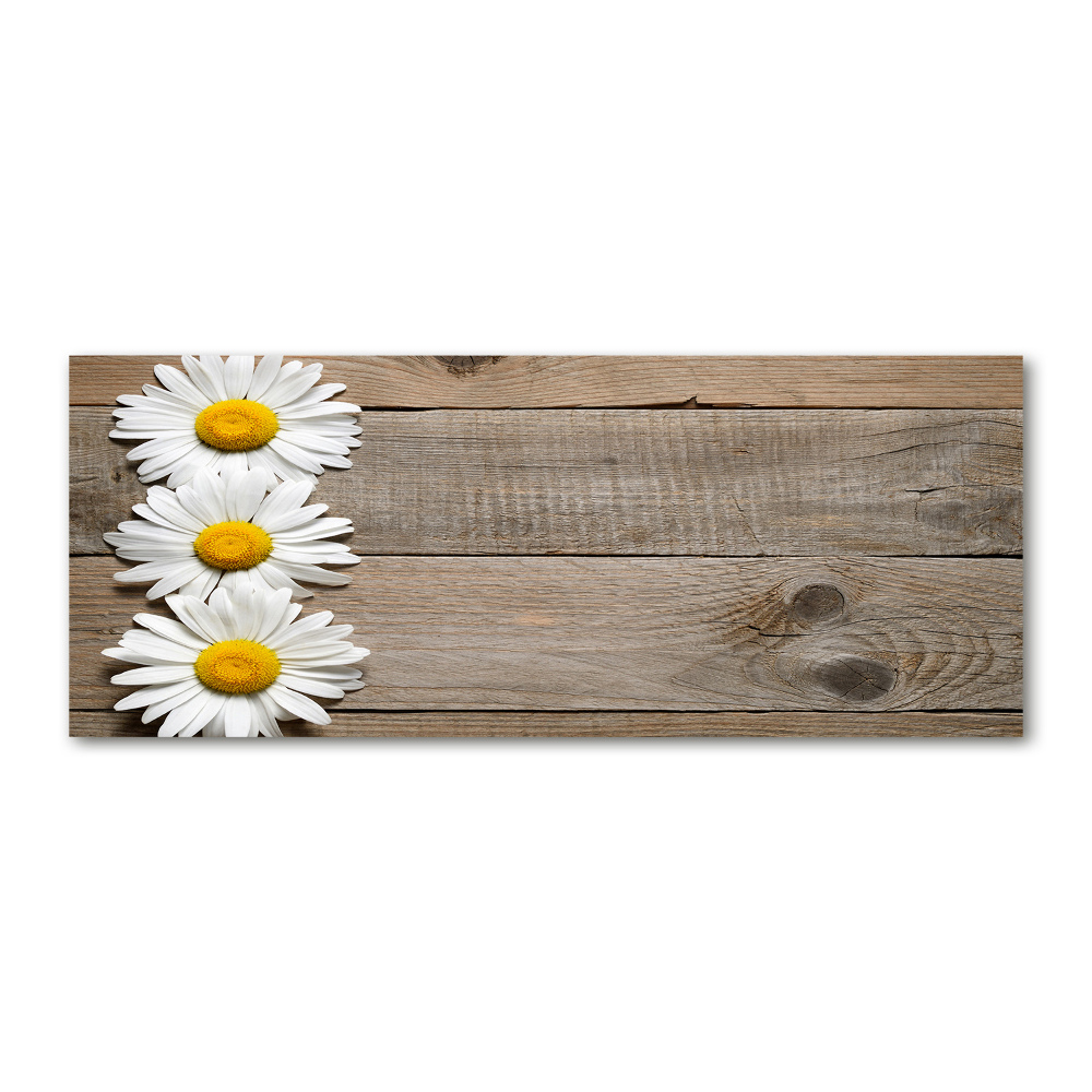 Tableau verre acrylique Marguerites bois