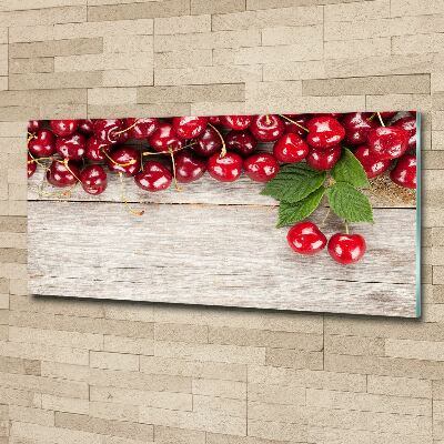 Tableau sur verre acrylique Cerises sur bois