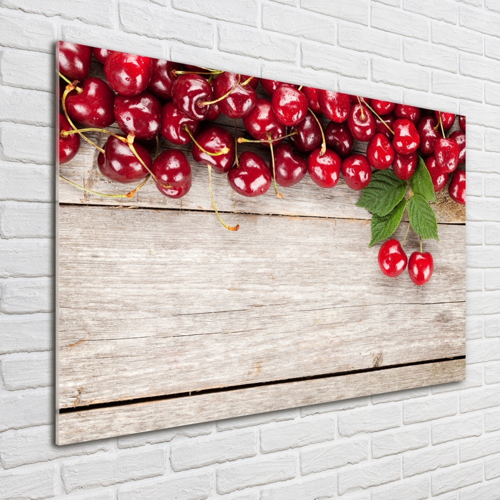 Tableau sur verre acrylique Cerises sur bois