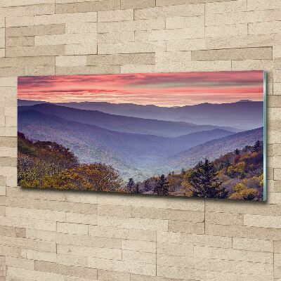 Acrylique tableau Coucher de soleil sur les montagnes