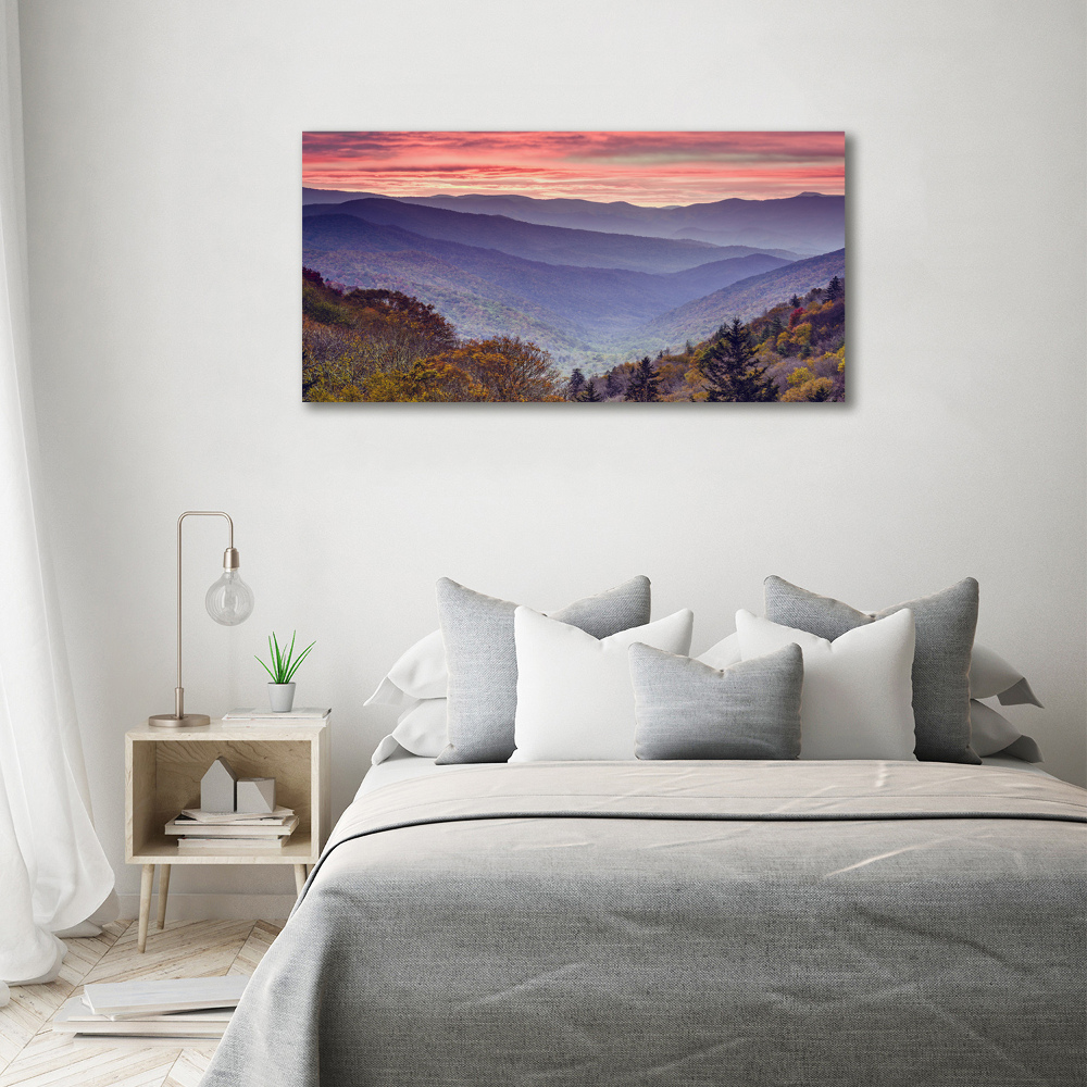 Acrylique tableau Coucher de soleil sur les montagnes